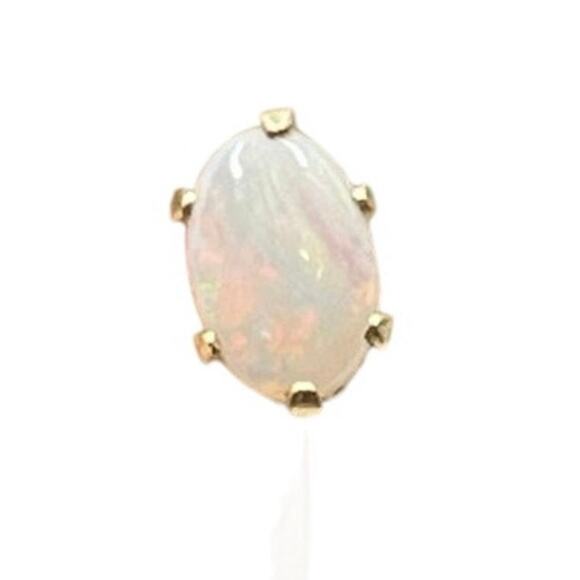Designer Yellow Gold 6 Prong Oval Opal Solitaire Cabochon Radiant Stud Earrings - Picture 4 of 11